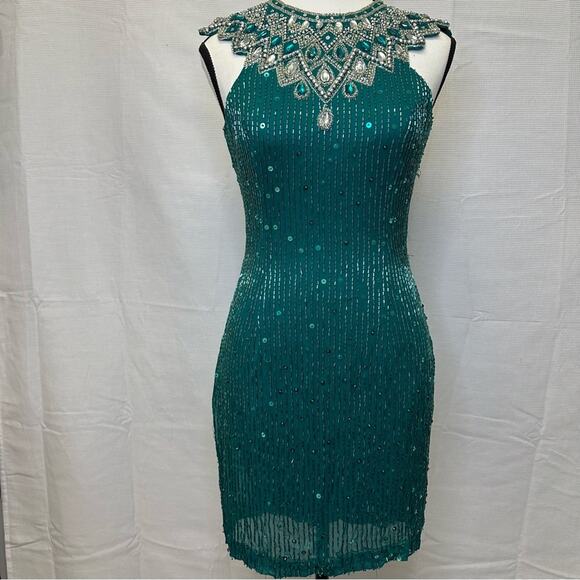 Vintage 1993 Sleeveless Green Embellished Dress | Niteline by Della Roufogali - Picture 9 of 12